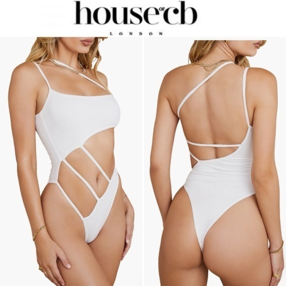 HOUSE OF CB Cubano Strappy Cutout One-Piece Swimsuit in White sz S NWT